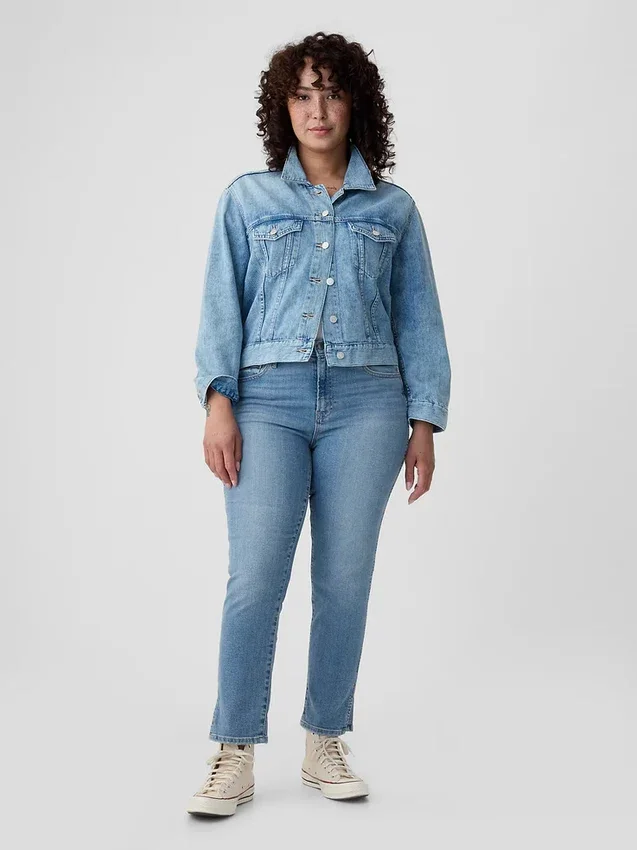 Vintage-Slim-Jeans mit mittlerer Leibhöhe und gespaltenem Saum