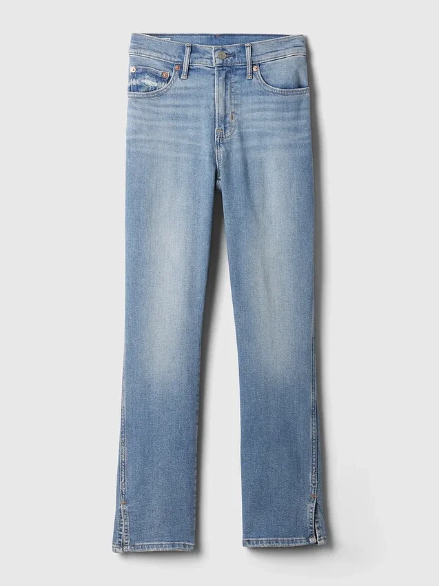 Vintage-Slim-Jeans mit mittlerer Leibhöhe und gespaltenem Saum