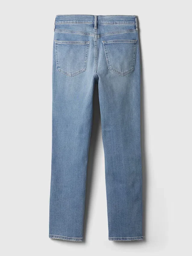 Vintage-Slim-Jeans mit mittlerer Leibhöhe und gespaltenem Saum
