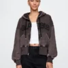 Vintagesoft-Hoodie mit Keilkragen und Reißverschluss