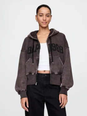 Vintagesoft-Hoodie mit Keilkragen und Reißverschluss