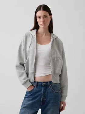 Vintagesoft-Hoodie mit Keilkragen und Reißverschluss