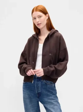 Vintagesoft-Hoodie mit Keilkragen und Reißverschluss