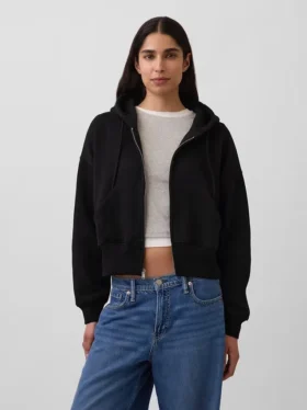 Vintagesoft-Hoodie mit Keilkragen und Reißverschluss
