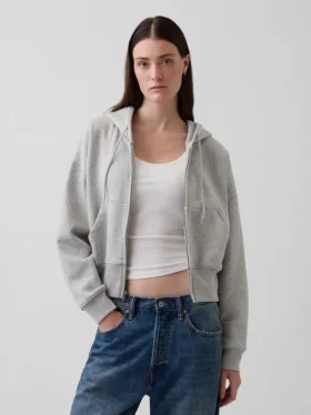 Vintagesoft-Hoodie mit Keilkragen und Reißverschluss