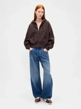 Vintagesoft-Hoodie mit Keilkragen und Reißverschluss