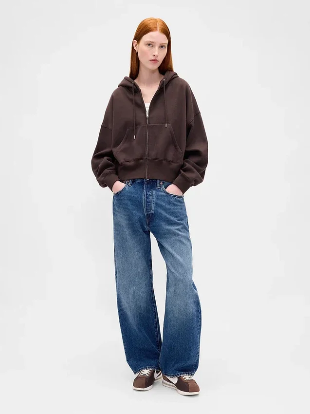 Vintagesoft-Hoodie mit Keilkragen und Reißverschluss