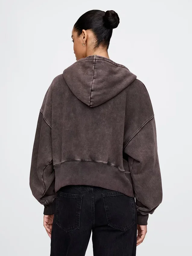 Vintagesoft-Hoodie mit Keilkragen und Reißverschluss