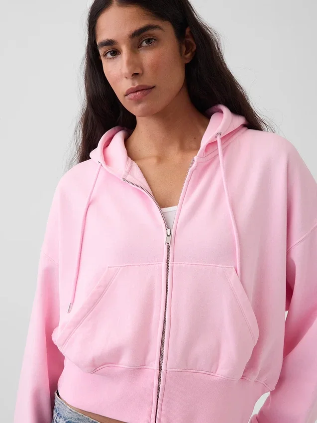 Vintagesoft-Hoodie mit Keilkragen und Reißverschluss