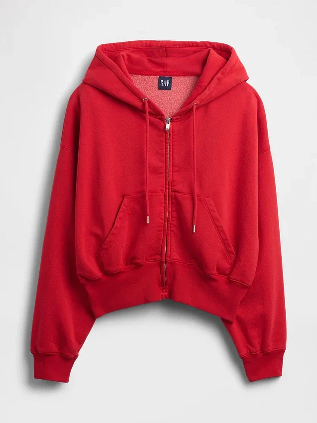 Vintagesoft-Hoodie mit Keilkragen und Reißverschluss
