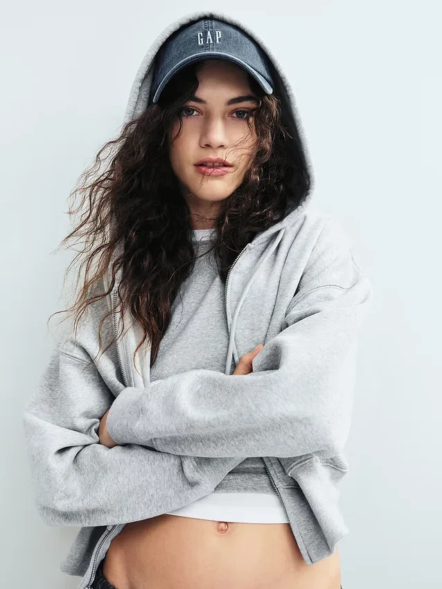 Vintagesoft-Hoodie mit Keilkragen und Reißverschluss