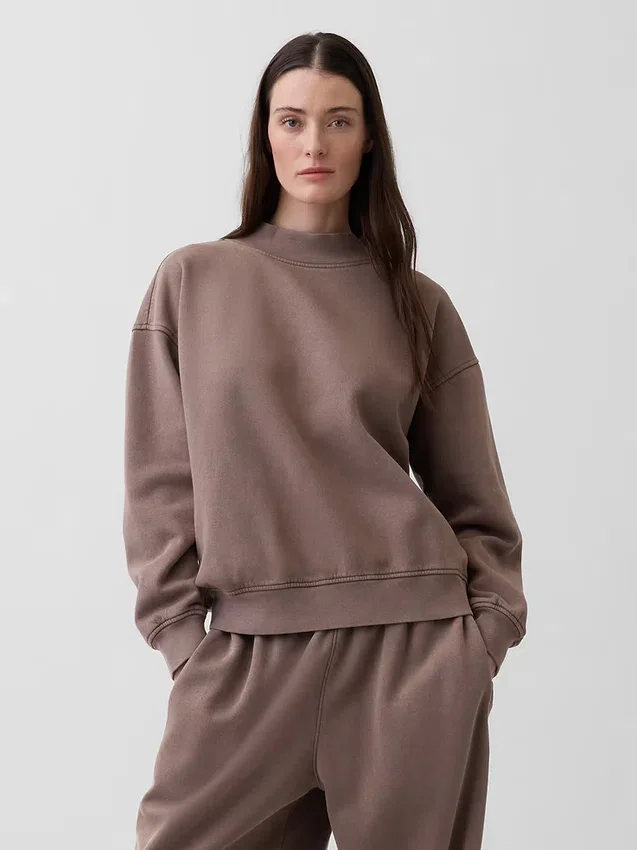 Vintagesoft Oversize-Sweatshirt im Tunika-Stil mit Stehkragen