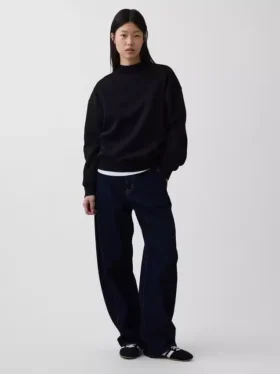 Vintagesoft Oversize-Sweatshirt im Tunika-Stil mit Stehkragen