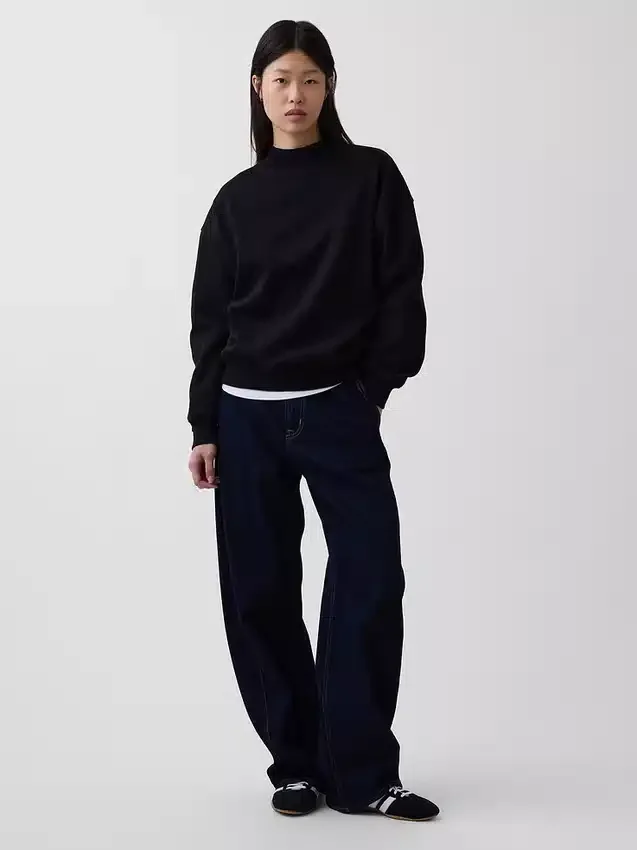 Vintagesoft Oversize-Sweatshirt im Tunika-Stil mit Stehkragen