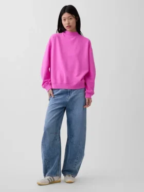 Vintagesoft Oversize-Sweatshirt im Tunika-Stil mit Stehkragen