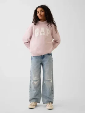 Vintagesoft Oversize-Sweatshirt mit Stehkragen und Logo für Kinder