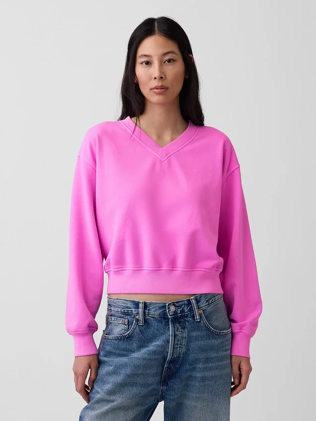 Vintagesoft Oversize-Sweatshirt mit V-Ausschnitt
