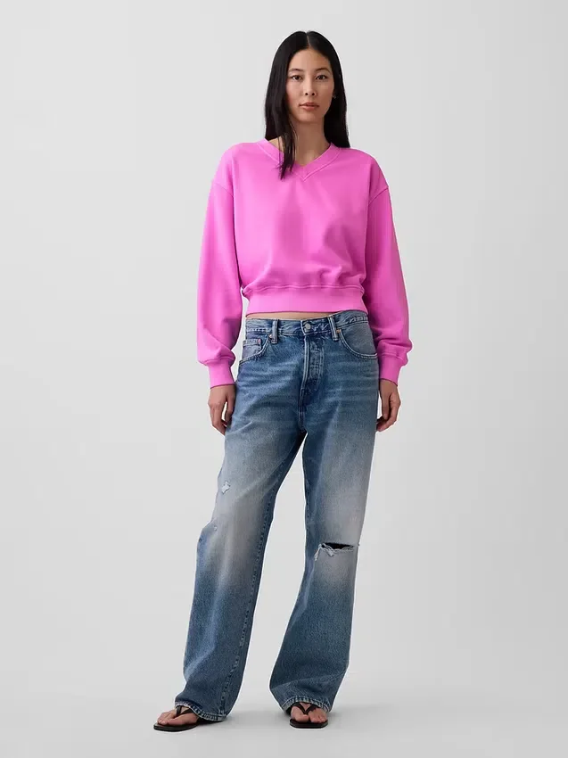 Vintagesoft Oversize-Sweatshirt mit V-Ausschnitt