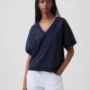 Vintagesoft Oversize-Sweatshirt mit V-Ausschnitt aus Frottee
