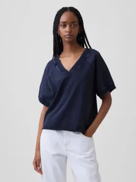 Vintagesoft Oversize-Sweatshirt mit V-Ausschnitt aus Frottee