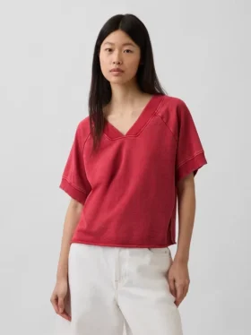 Vintagesoft Oversize-Sweatshirt mit V-Ausschnitt aus Frottee