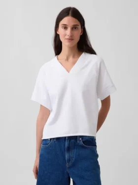 Vintagesoft Oversize-Sweatshirt mit V-Ausschnitt aus Frottee