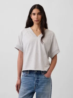 Vintagesoft Oversize-Sweatshirt mit V-Ausschnitt aus Frottee