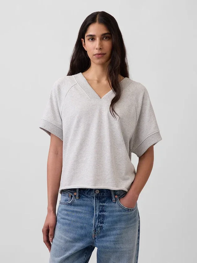 Vintagesoft Oversize-Sweatshirt mit V-Ausschnitt aus Frottee