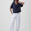 Vintagesoft Oversize-Sweatshirt mit V-Ausschnitt aus Frottee