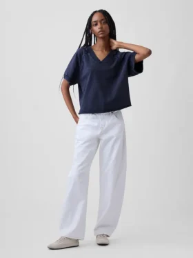 Vintagesoft Oversize-Sweatshirt mit V-Ausschnitt aus Frottee