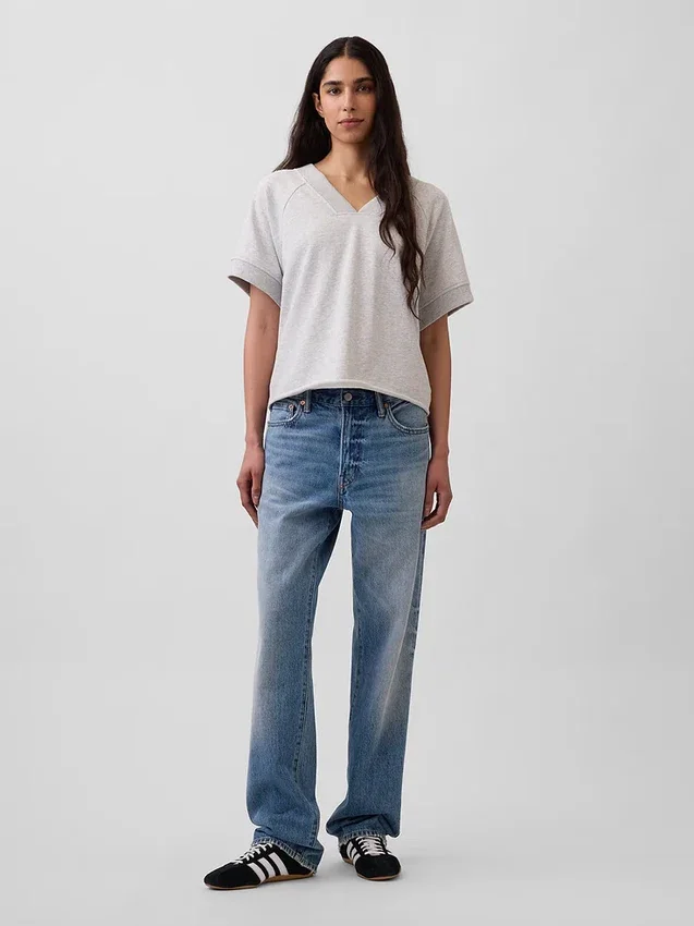 Vintagesoft Oversize-Sweatshirt mit V-Ausschnitt aus Frottee