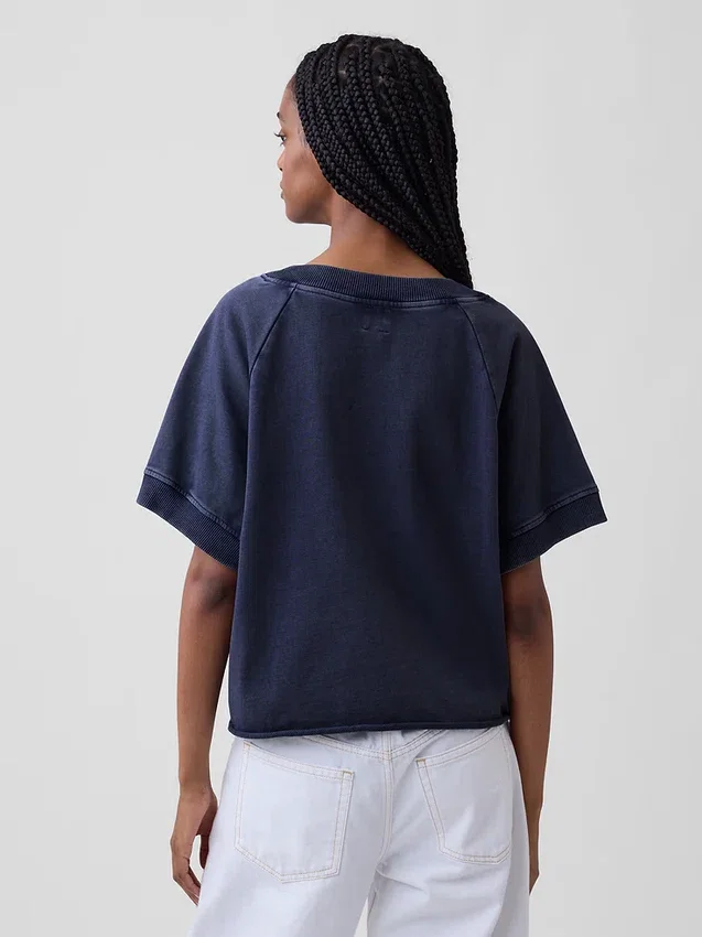 Vintagesoft Oversize-Sweatshirt mit V-Ausschnitt aus Frottee