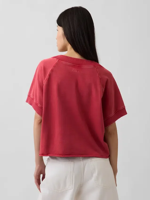 Vintagesoft Oversize-Sweatshirt mit V-Ausschnitt aus Frottee