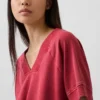 Vintagesoft Oversize-Sweatshirt mit V-Ausschnitt aus Frottee