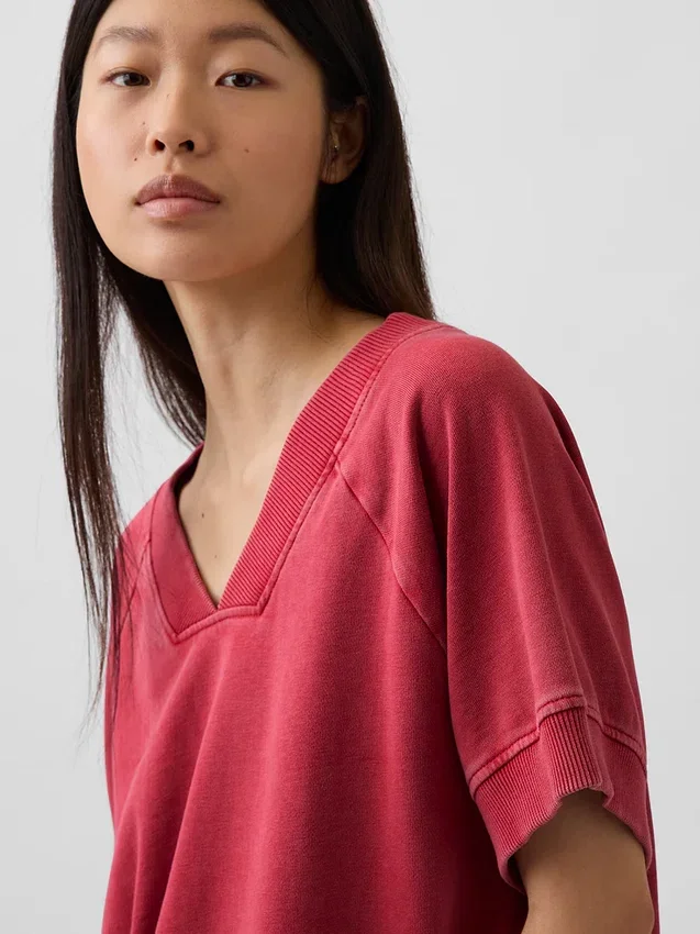 Vintagesoft Oversize-Sweatshirt mit V-Ausschnitt aus Frottee
