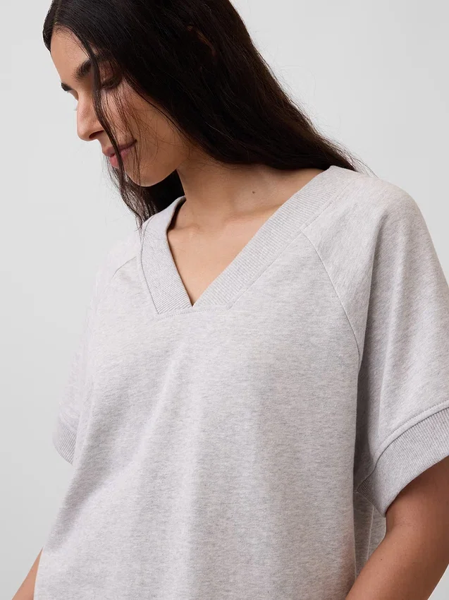 Vintagesoft Oversize-Sweatshirt mit V-Ausschnitt aus Frottee