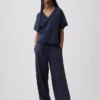 Vintagesoft Oversize-Sweatshirt mit V-Ausschnitt aus Frottee