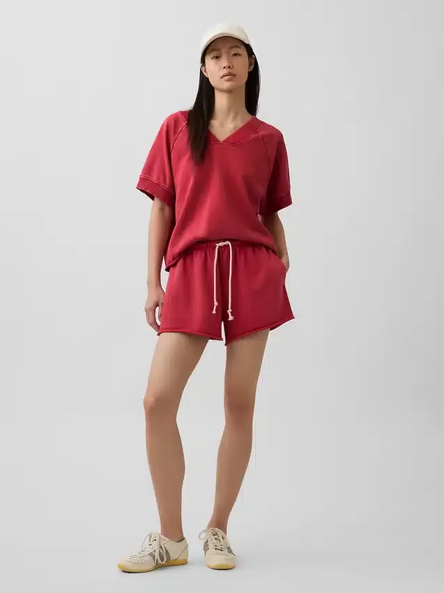 Vintagesoft Oversize-Sweatshirt mit V-Ausschnitt aus Frottee
