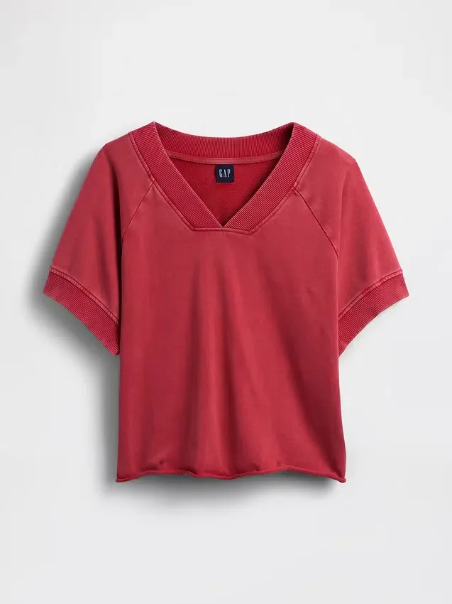 Vintagesoft Oversize-Sweatshirt mit V-Ausschnitt aus Frottee