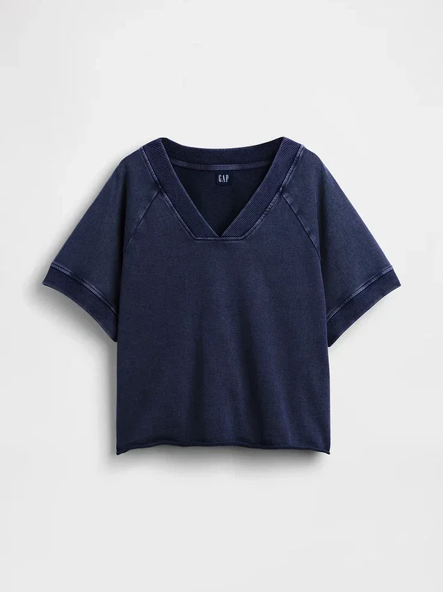 Vintagesoft Oversize-Sweatshirt mit V-Ausschnitt aus Frottee