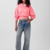 Vintagesoft Oversized-Crop-Hoodie mit Logo