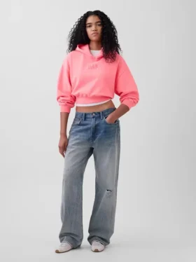 Vintagesoft Oversized-Crop-Hoodie mit Logo
