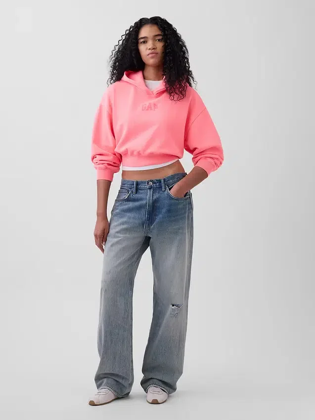Vintagesoft Oversized-Crop-Hoodie mit Logo