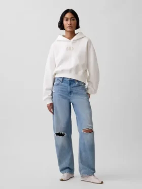 Vintagesoft Oversized-Crop-Hoodie mit Logo