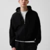 Vintagesoft Oversized-Crop-Hoodie mit Reißverschluss