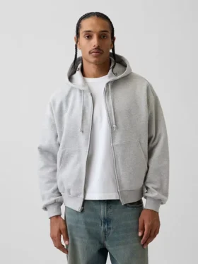 Vintagesoft Oversized-Crop-Hoodie mit Reißverschluss