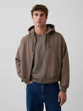 Vintagesoft Oversized-Crop-Hoodie mit Reißverschluss