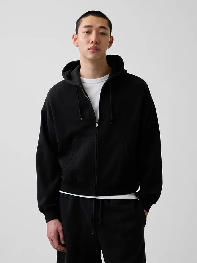 Vintagesoft Oversized-Crop-Hoodie mit Reißverschluss