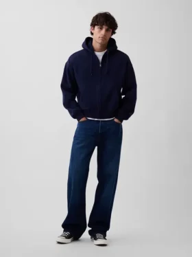 Vintagesoft Oversized-Crop-Hoodie mit Reißverschluss