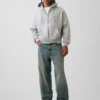 Vintagesoft Oversized-Crop-Hoodie mit Reißverschluss